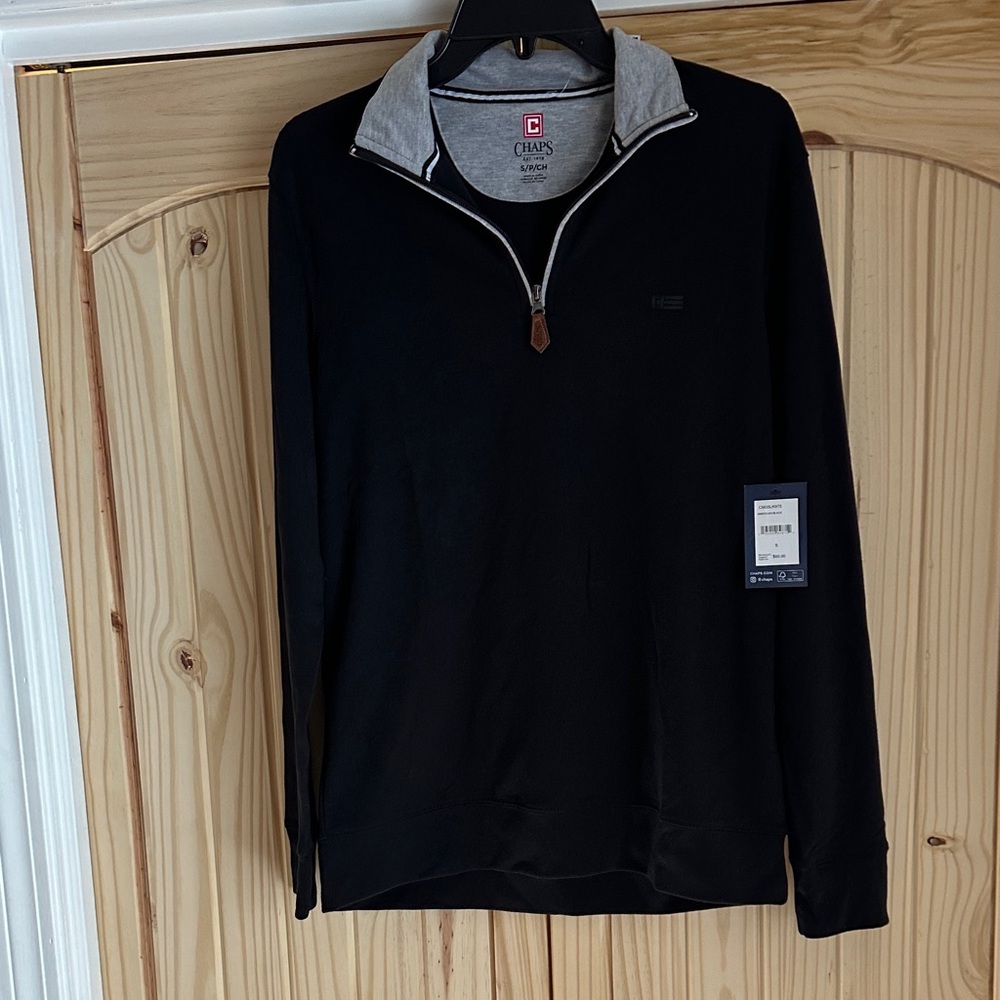 Chaps Half-Zip Sweater Black with Gray Contrast